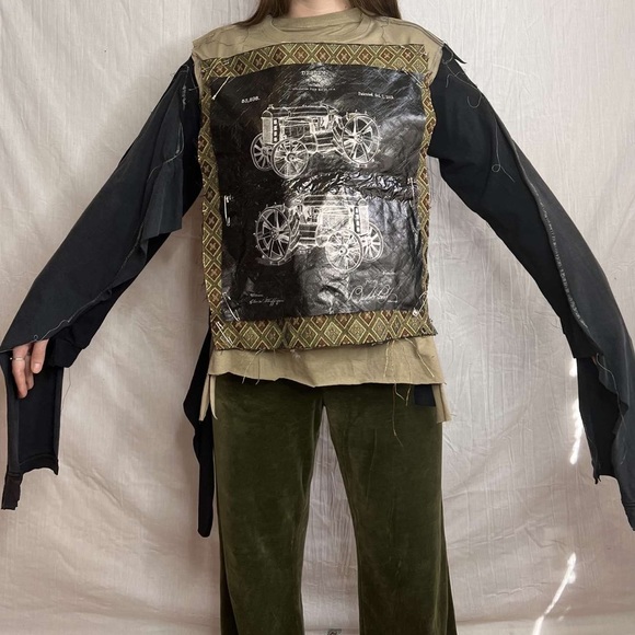 Custom Upcycled Reworked 1 of 1 Patchwork Post Apocalyptic Long Sleeve TShirt - Picture 3 of 3